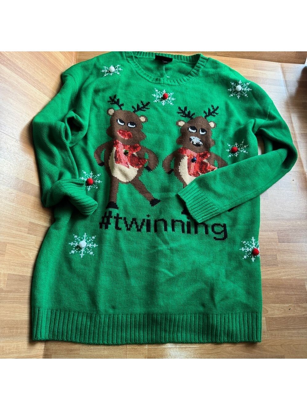 Ugly Christmas sweater with reindeer plus size green NWOT size 1x